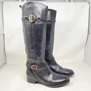 Tory Burch Calista Black Leather Knee High Riding Boots Women's Size 8